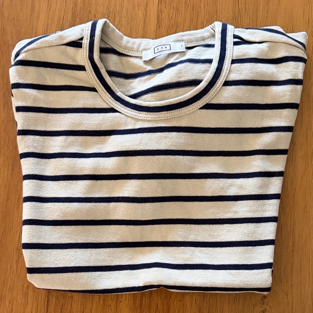 AYR Striped Crewneck in Cream and Navy